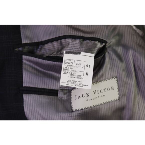 Jack Victor Charcoal Gray Windowpane 130's Wool Cashmere Blazer Jacket 41R - Picture 9 of 10